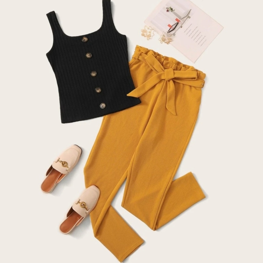 Rainbow Stretchy Golden Mustard Yellow Hot Cropped High Waisted Pants Size M/L